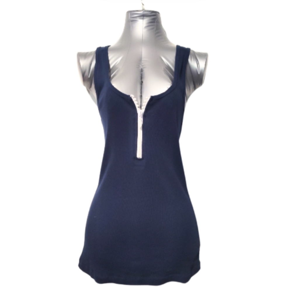Charlotte Navy Rhinestones Zipper Tank Top - Large